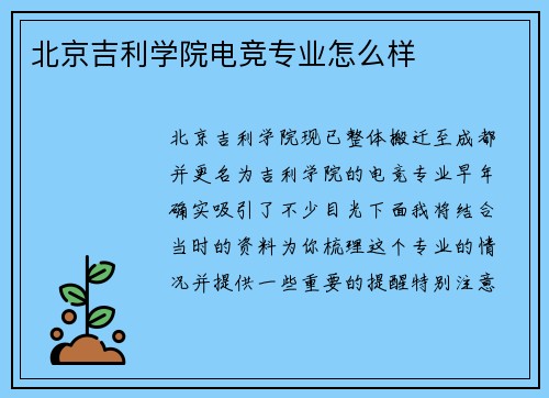 北京吉利学院电竞专业怎么样